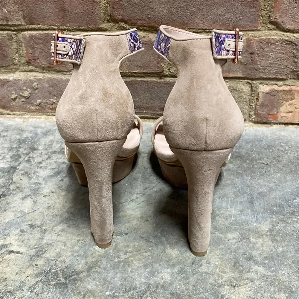 Vince Camuto Nedra Snakeskin Nude Suede Platform Heel Size 8